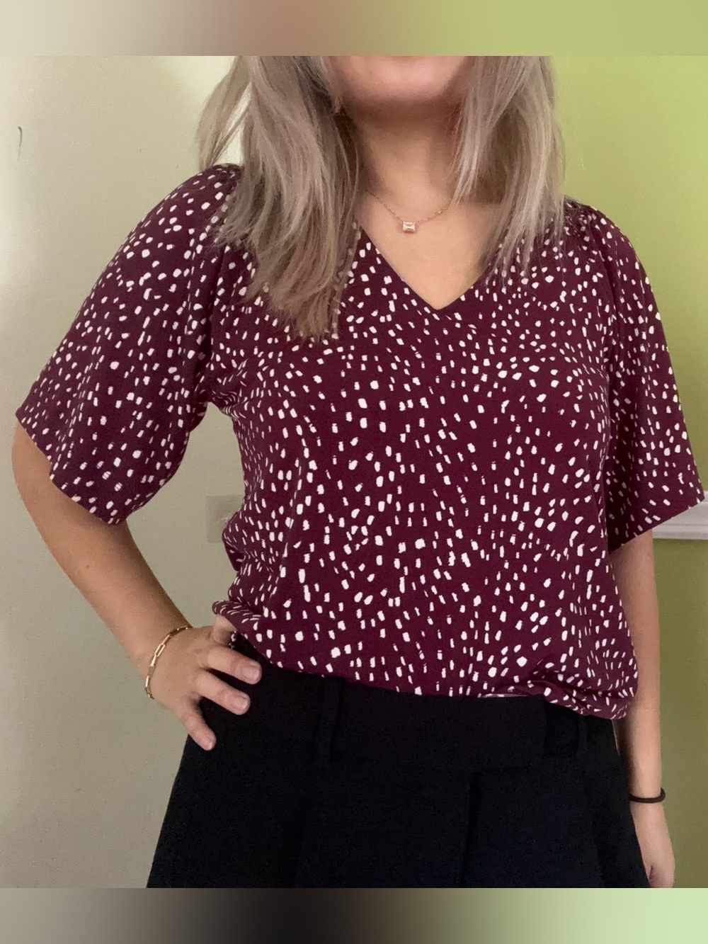 Banana Republic Burgundy Dot Print V-Neck Blouse